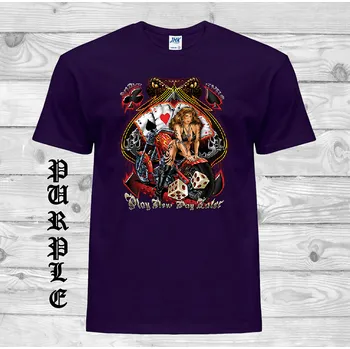 Pánská móda levne-bavlnene-chopper-tricko-potisk-hazard-casino-motorka Barva: Purple - purpurová, velikost: XXL