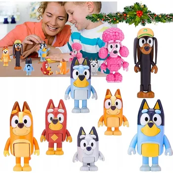 Vrták FIGURKY BLUEY RODINA – KOMPLETNÍ SADA 8 DÍLŮ 6-8 CM – HRAČKY – DÁREK