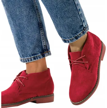 Dámská zimní obuv KOTNÍKOVÉ BOTY Červené Dámské Ploché Podrážka POHODLNÉ Šněrovací Semišové r 36