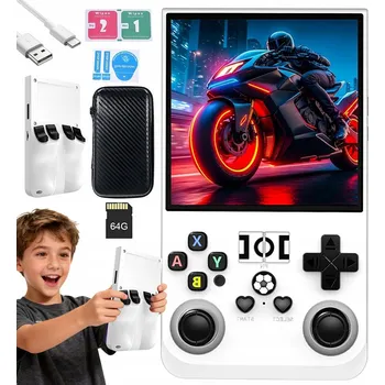 Herní konzole PŘENOSNÁ HERNÍ KONZOLE R36MAX RETRO 18000 HER 64GB 4" IPS LINUX GAMEBOY BÍLÁ