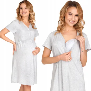 Dámská noční košile NOČNÍ TĚHOTENSKÉ NOČNÍ PRÁDLO NA KOJENÍ A POROD, PLNÉ ROZEPÁNÍ, BAVLNA, S