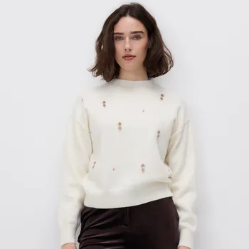 Dámský svetr Reserved - Svetr s ozdobnými aplikacemi - tělová - 270HI-02X - 270HI-02X-XXL