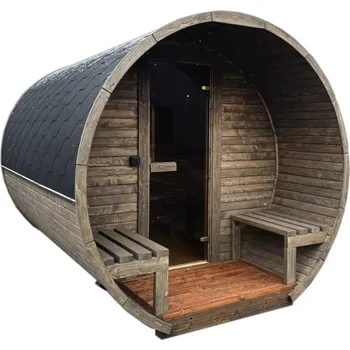 Sauna Dřevěná sudová sauna s terasou – 3 m