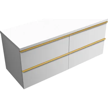 Koupelnový nábytek CERANO - Koupelnová skříňka pod umyvadlo s úchytkou/deskou pod umyvadlo Velora - 36 mm - bílá matná, zlatá úchytka - 138x53x45,2 cm