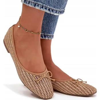 Dámské baleríny Dámské baleríny s pleteným vzorem, plochý podpatek, MAŠLIČKA, měkká stélka, camel barva, velikost 38