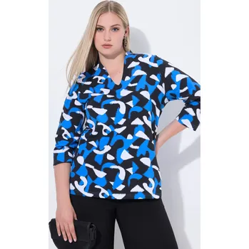 Dámské tričko Ulla Popken, Plus size Tričko, grafický potisk, kalichový límec, 3/4 rukávy pro plnoštíhlé nadměrná velikost, 843725760-1130, modrý, 50/52, Nadměrné velikosti, Plus size oblečení, Oblečení pro boubelky, Oblečení pro baculky, Oblečení pro plnoštíhlé, Obleč