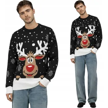 Pánský svetr Černý pánský vánoční svetr s Rudolfem sobem, XXL