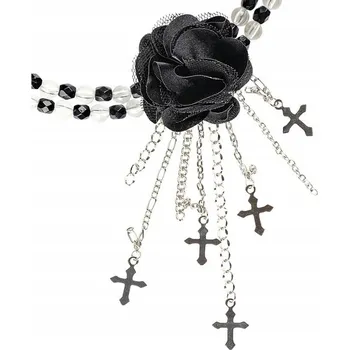 Náhrdelník GOTICKÝ NÁHRDELNÍK ČERNÝ S KVĚTEM KŘÍŽE DOPLNĚK