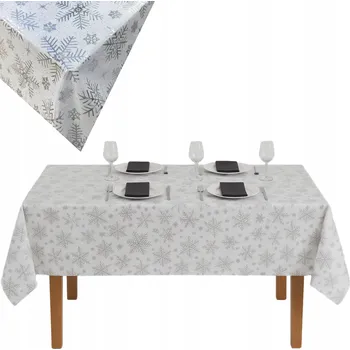 ubrus BÍLÝ VÁNOČNÍ SKVRNITÝ UBRUS STŘÍBRNÉ OKVĚTNÍ LÍSTKY OZDOBNÉ HVĚZDIČKY 152x305