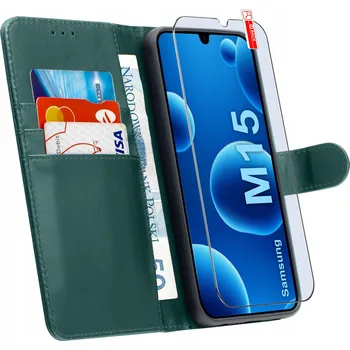 Pouzdro na mobilní telefon Flipové pouzdro KrainaGSM pro Samsung Galaxy M15, zelené