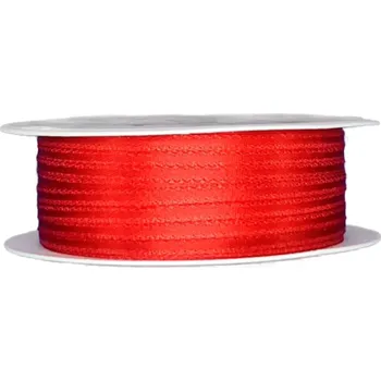 Stuha Tenká saténová stužka červená 3mm x 10m (2,20 Kč/m) (Saténová stužka červená, oboulící, tkané okraje)