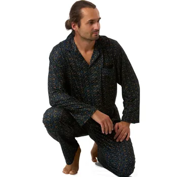Pánské pyžamo Pánské pyžamo luxusní, poddajné, jemné, černé se vzorem 1PF0106 černá xxxl