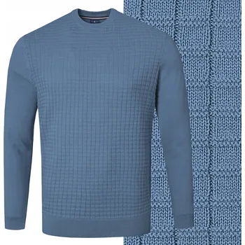 Dámský svetr Pako Jeans bavlněný svetr s kulatým výstřihem, vaflový vzor, modrý, kulatý, velikost L