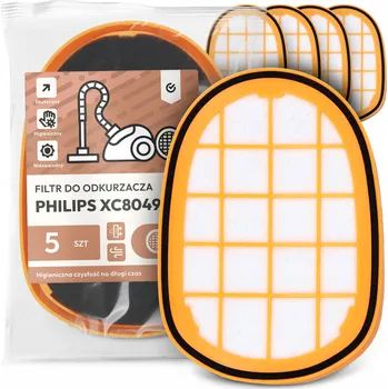 Filtr do vysavače 5x FILTR do VYSAVAČE Philips XC8049 Vzduchový Pěnový OMYVATELNÝ EM-W