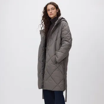 Dámský kabát Reserved - Dlouhá bunda se zavazováním - pudrově hnědá - YD363-98X - YD363-98X-S