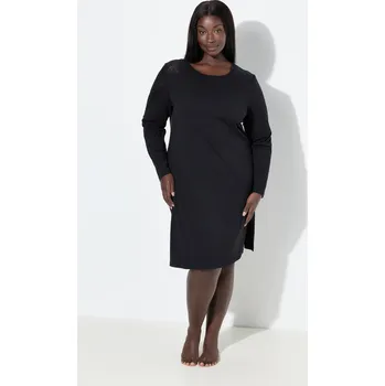 Dámská noční košile Ulla Popken, Plus size Noční košile, krajka, kulatý výstřih, dlouhé rukávy, směs modalu pro plnoštíhlé nadměrná velikost, 843583100-1132, černý, 58/60, Nadměrné velikosti, Plus size oblečení, Oblečení pro boubelky, Oblečení pro baculky, Oblečení pro plnoš