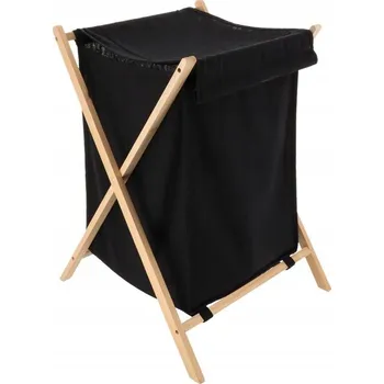 Koš na prádlo KOŠ NA PRÁDLO UZAVÍRATELNÝ S DŘEVĚNÝM RÁMEM 90 L ČERNÝ