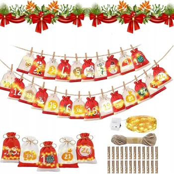 Vánoční dekorace Adventní kalendář SÁČKY, pytlíčky Sada dárek Vánoce 24 ks DIY