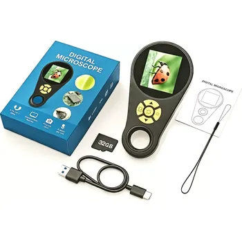 Lupa Nakida KY38 digitální mikrolupa (mikroskop) 500× + microSD 32GB (digitální mikrolupa | digitální mikroskop | mikrolupa s displejem | lupa na bankovky | lupa na šperky | lupa na PCB | lupa 500× | lupa s led osvětlením | přenosný mikroskop | microSD 32GB)