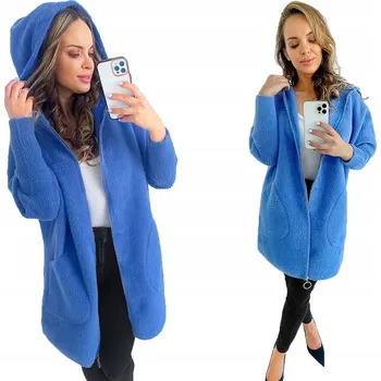 Dámské oblečení Soprato dámský kabát modrý oversize s kapucí 05 zip kabát alpaka podzim zima s kapucí univerzální velikost