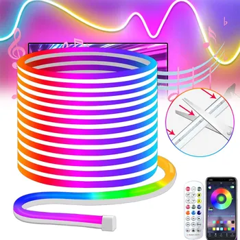 LED osvětlení 5m LED pásek RGBIC NEON FLEX 10W/m 24V Ovládání přes Bluetooth aplikaci + Dálkový Ovladač + napájecí zdroj