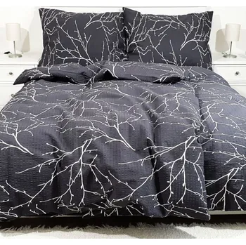 Povlečení Krepové povlečení Větvičky šedé Zapínání: knoflík, Velikost polštáře: 70x90, Velikost přikrývky: 140x200