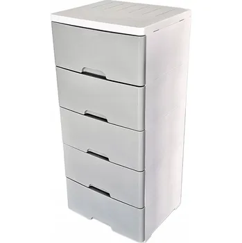 Úložný box Plastový regál s košíky, úložný box na hračky, skříňka se zásuvkami, 5 polic, šedý