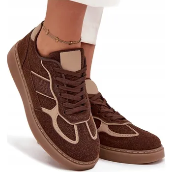 Dámská obuv DÁMSKÉ NÍZKÉ TENISKY ŠNUROVACÍ VYJÍMATELNÁ STÉLKA HNĚDÉ 37