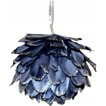 Vánoční dekorace Závěsná dekorace květina s peříčky MODRÁ VELKÁ 13x13/23 cm