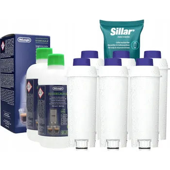Příslušenství pro přípravu kávy 2x odvápňovač Delonghi DLSC500 + 6x filtr Sillar pro kávovary Delonghi