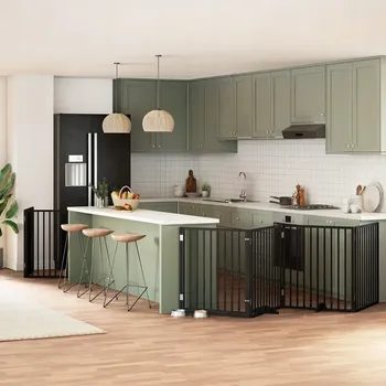 klec pro psa VidaXL Zábrana pro psy s dvířky skládací 8 panelů černá 640 cm topol