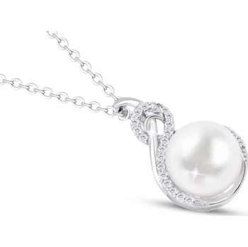 Řetízek Rhodiovaný řetízek s přívěskem, kapka ozdobená bílou perlou a zirkony 3001927
