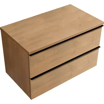 Koupelnový nábytek CERANO - Koupelnová skříňka pod umyvadlo s úchytkou/deskou pod umyvadlo Velora - 36 mm - dub medový, černá úchytka - 99x53x46 cm