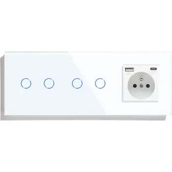 vypínač ČTYŘNÁSOBNÝ DOTYKOVÝ SPÍNAČ 2+2 + ZÁSUVKA USB-C QC 20W RYCHLÉ NABÍJENÍ SKLO