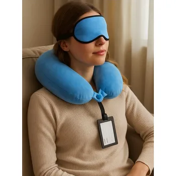 Cestovní polštářek Sinsay - Cestovní set: polštářek, maska na oči a jmenovka - světle modrá - 333GK-50X - 333GK-50X-ONE