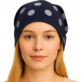 Čepice Čepice dámská Beanie italská tenká "smerfetka" tmavě modrá s puntíky