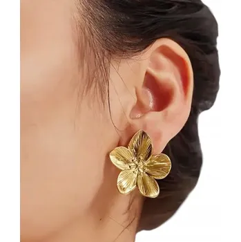 Náušnice Dámské zlaté NÁUŠNICE , chirurgická OCEL velké květy, květ 3 cm