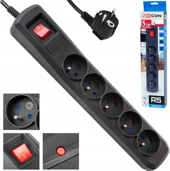 Napájecí kabel Prodlužovací Kabel s přepěťovou ochranou Reball , 1,5 m, 5 zásuvek ks černý