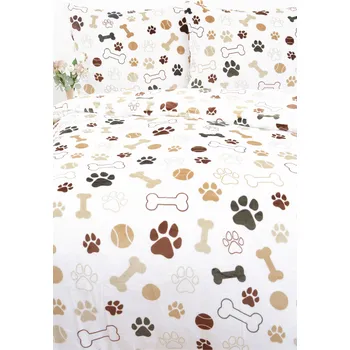 Povlečení MKLuzkoviny.cz Prodloužené povlečení mikroplyš Exclusive – Psí tlapky bílé 140 x 200, 70 x 90 cm zipový uzávěr