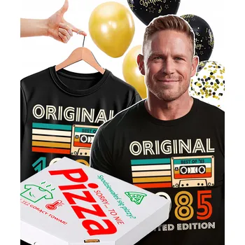 TRIČKO NA 40 URODZINY PIZZA BOX DÁREK PRO NĚJ 1985 ROČNÍK RETRO, 3XL