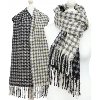 Šála Velká Dámská Teplá Kašmírová Šála Hrubá Kostkovaná Vzor Kohoutí Stopy