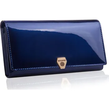 Kožená peněženka Betlewski tmavě modrá s RFID ochranou, se zapínáním na patentku a 8 přihrádkami