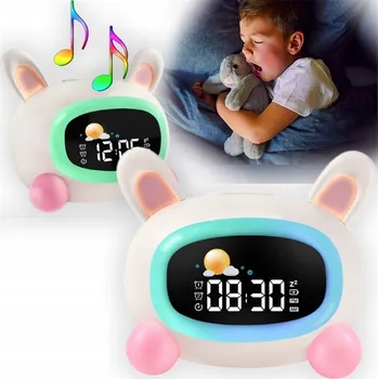 Budík Noční lampa béžová LED s funkcí budíku - králík