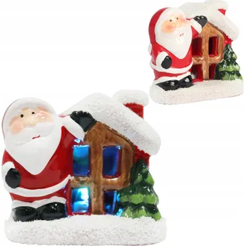 Vánoční dekorace Vánoční keramická dekorace Domeček s Mikulášem LED 9 cm SVÁTEČNÍ DEKORACE