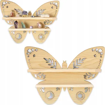 police Dřevěná police Gemour 38,5 x 6 cm krémová, odstíny hnědé, borovice, žlutá