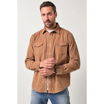 Pánská košile JP1880, Plus size Manšestrová košile JP1880, dlouhé rukávy, Kent límeček, Modern střih, do 7XL pro plnoštíhlé nadměrná velikost, 842992340-1456, hnědý, 7XL, Plus size oblečení, Oblečení pro vysoké muže, Nadměrné velikosti, Oblečení pro plnoštíhlé.