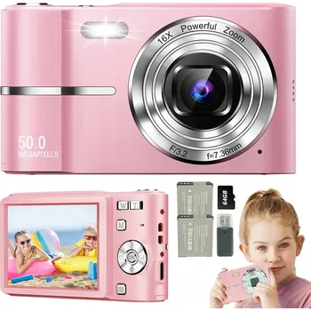Digitální kompakt DIGITÁLNÍ FOTOAPARÁT PRO DĚTI DĚTSKÝ KAMERA RŮŽOVÝ + KARTA 32GB