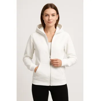 Dámská mikina Bílá mikina unisex s kapucí na zip zateplená - L Barva: Bílá, Velikost: L