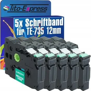 Pásek do tiskárny 5x Páska do tiskárny BROTHER TZ-735 12mm TZe735 zelená na bílé