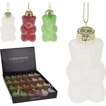 Vánoční dekorace Vánoční Baňky 3,6x3,5x7 Ozdoby na vánoční stromeček - BAREVNÍ MEDVÍDCI - sada 3ks